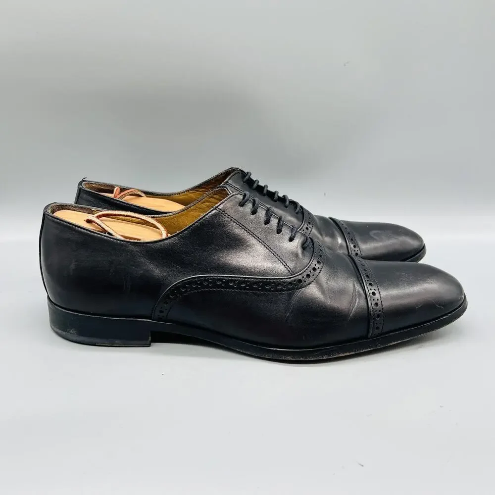 Antonio Maurizi Shoes Mens 10 Black Leather Cap Toe Oxford Dress Brogue Slip On
